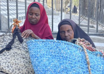 Women pushing heavy loads support displaced families in Mogadishu